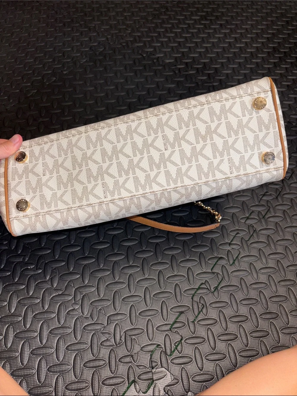 Michael Kors White and Brown MK Logo Chain-Handle Tote